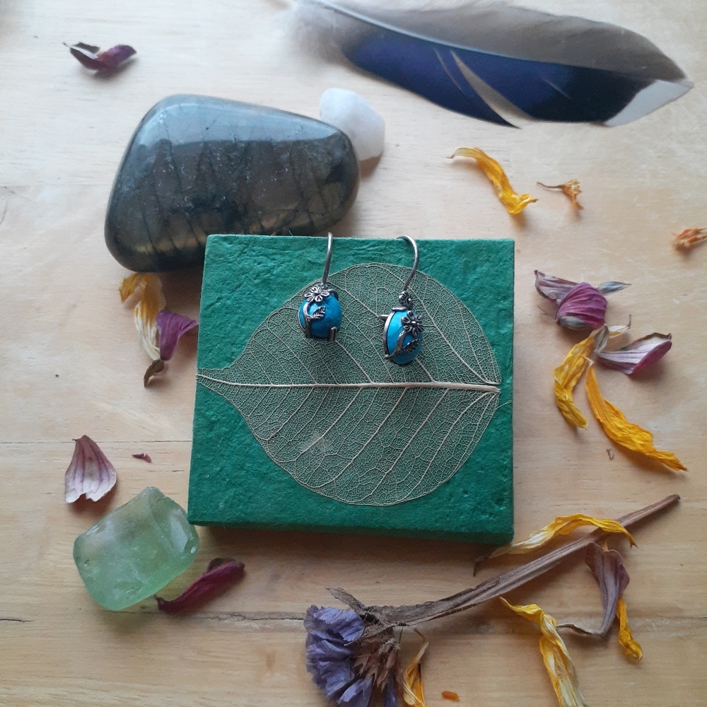 Turquoise 925 Sterling Flower Earrings